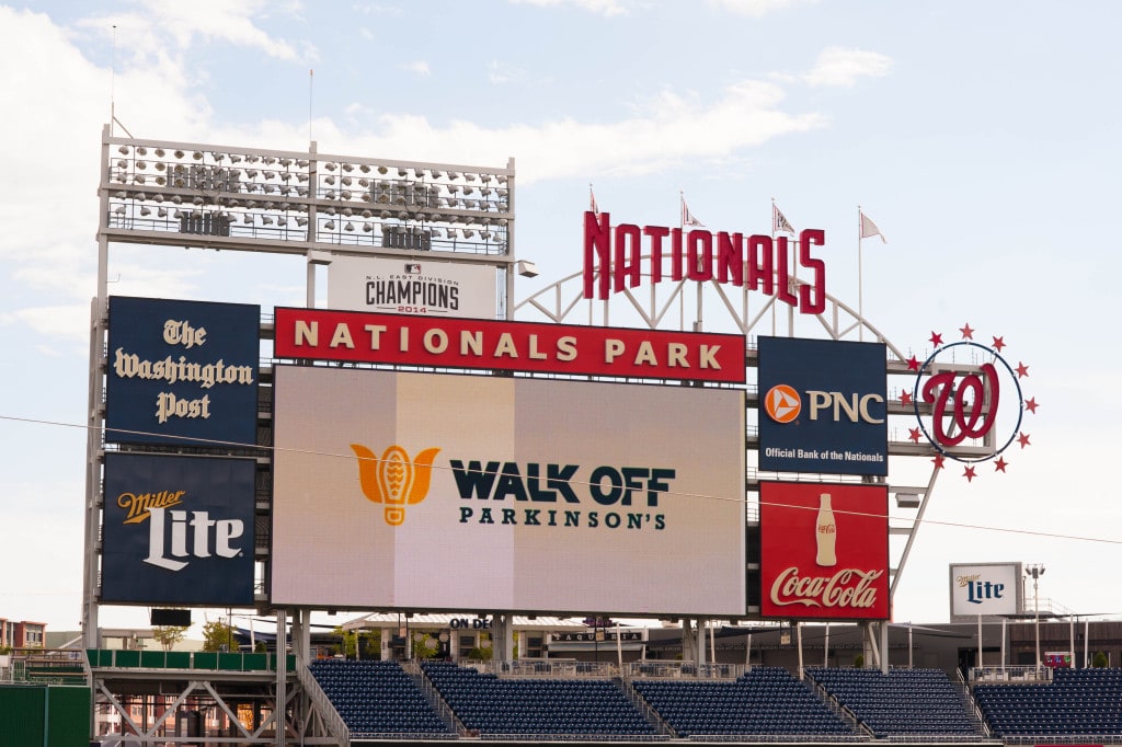Walk Off Parkinsons Sign at Nationals Park Stadium.
