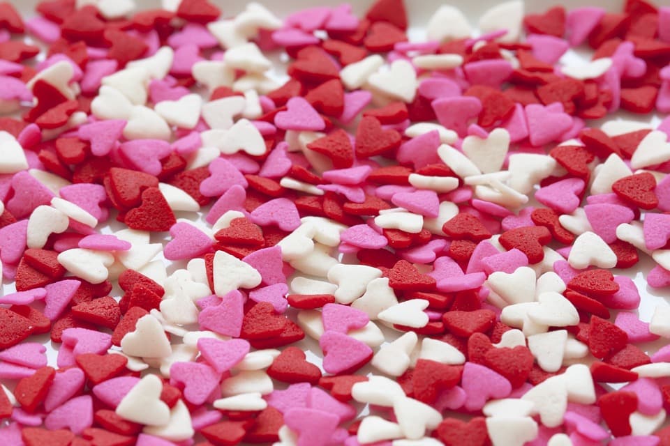 candy hearts white red and pink