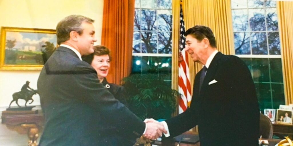 Kensington Park Senior Living Resdent Bill L. met with the president of the united states Ronald Regan