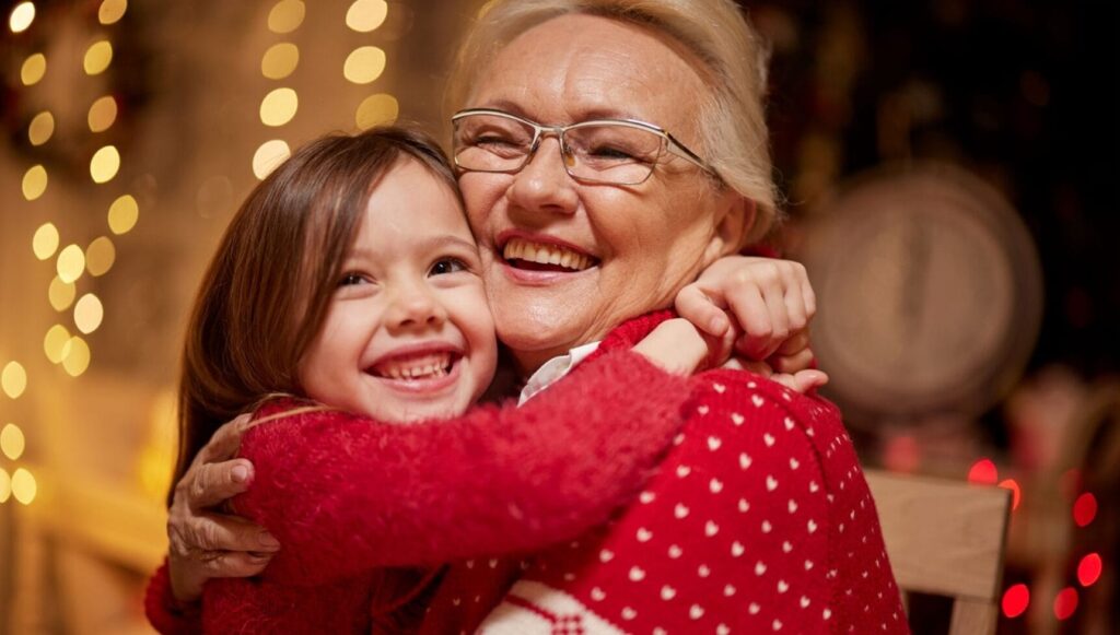 grandma and grandkid hug