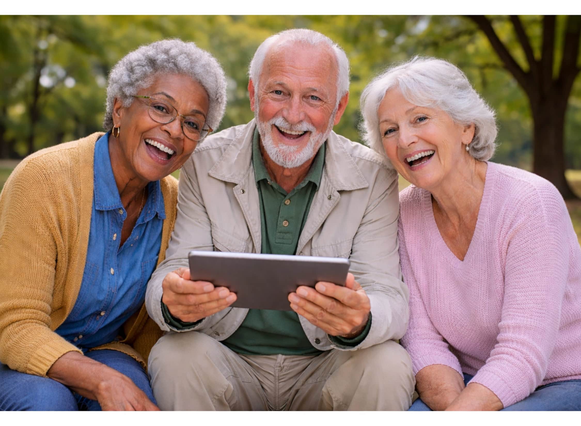 three seniors looking at AI