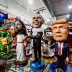 Bobble Head souvenirs of ninja turtle, jesus, obama, and trump
